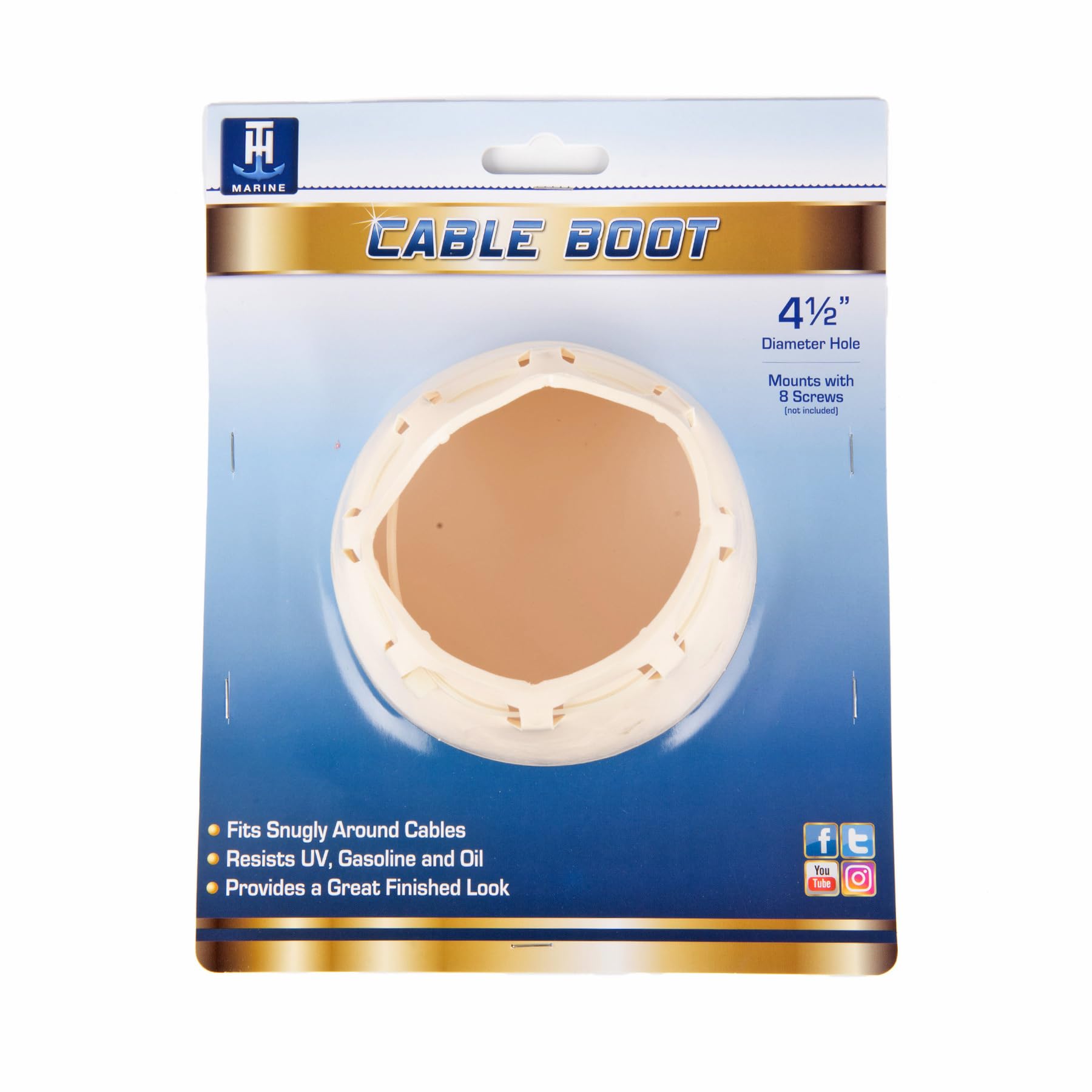 T-H Marine Boot Cable – Easy Install Waterproof Motor Well & Transom Rigging Boot – Marine-Grade Vinyl Cable Pass-Through – UV Resistant Cable Protector for Boat Wiring – Off White, 4.5"