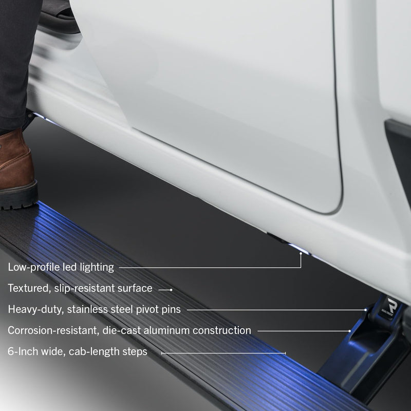 AMP Research PowerStep Plug-N-Play | Fits Ford Ranger 2024-2025 | 76363-01A | Rust Proof Aluminum Retractable Electric Steps with LED Step Lights