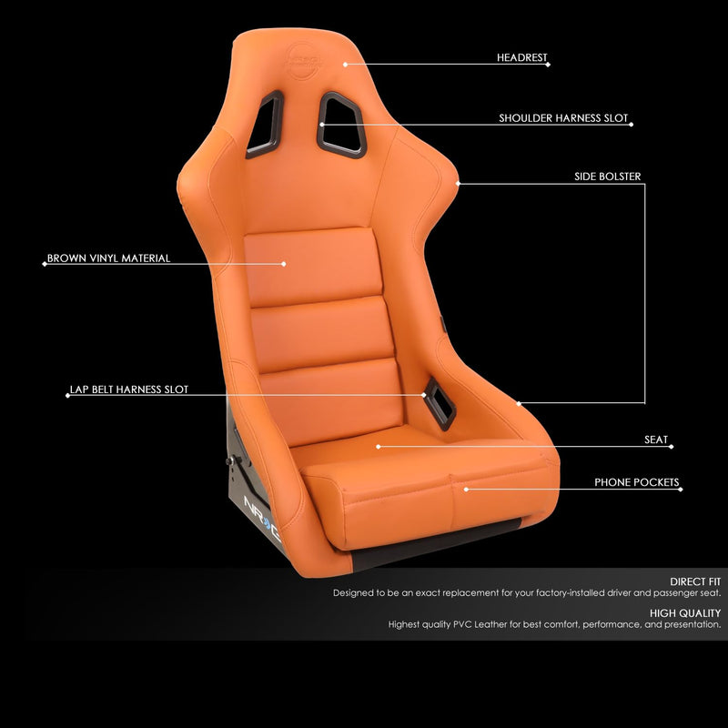 NRG Innovations Brown NRG-FRP-302BR-V FRP Bucket Seat With Headrest Water Resistant Vinyl (Large)