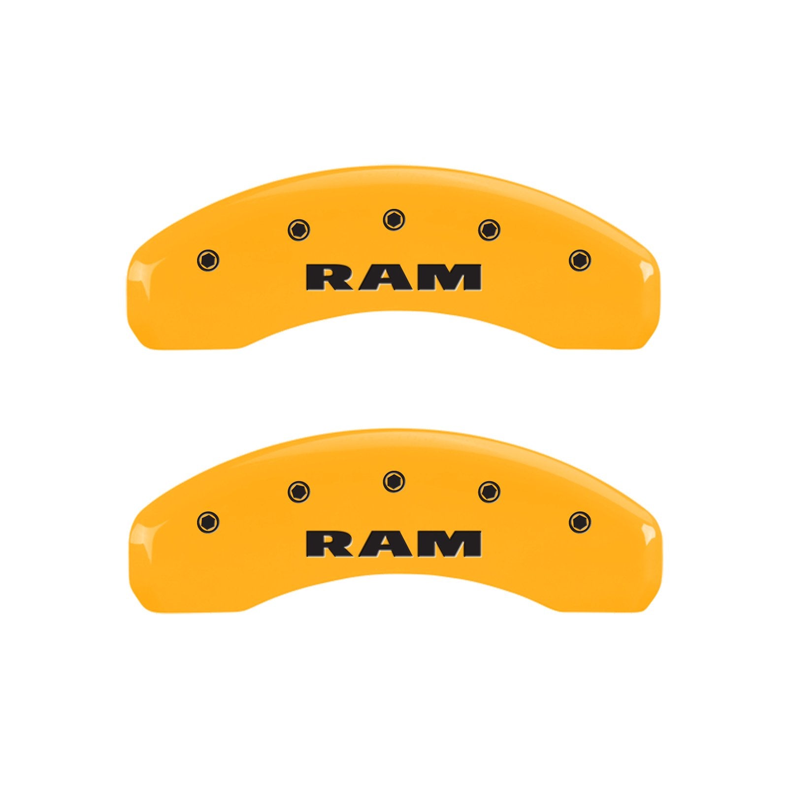 MGP Caliper Covers Compatible with 2011-2018 RAM 1500, 1500 Classic 2019-2024, 2013-23' 1500 Eco Diesel (Fits 18"+ Wheels) Powder-Coated Finish, 4 PCS Front and Rear (Yellow - RAM Engraving)