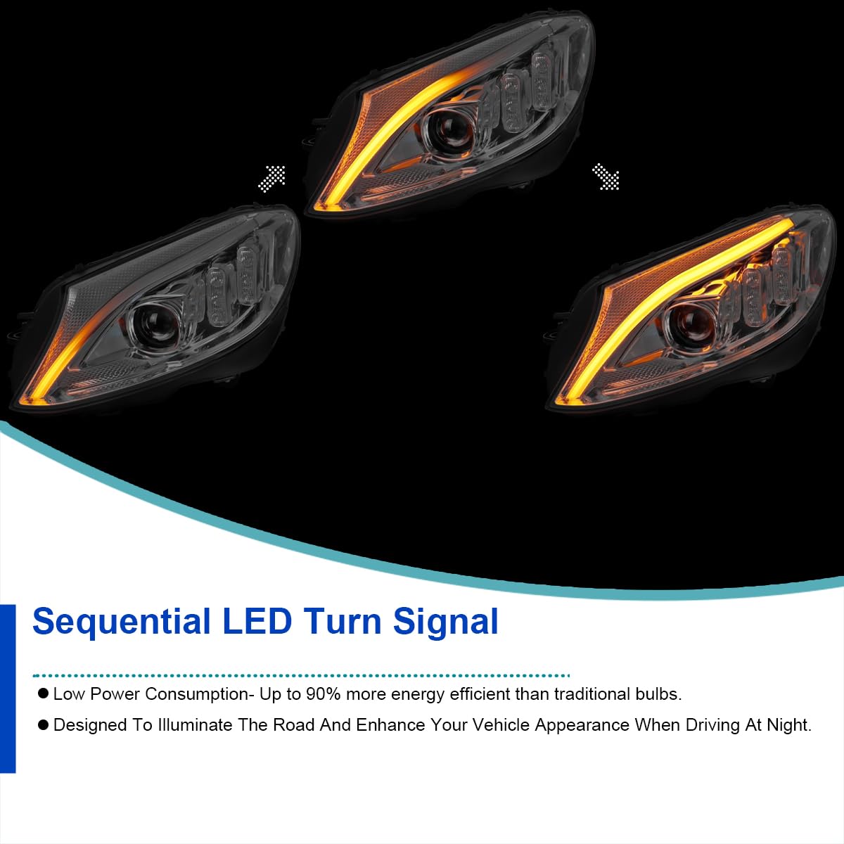 Chrome Projector Headlights SPEC-D TUNING w/Switchback LED Strips and Sequential Turn Signal Compatible with 2015-2018 Mercedes-Benz C-Class W205
