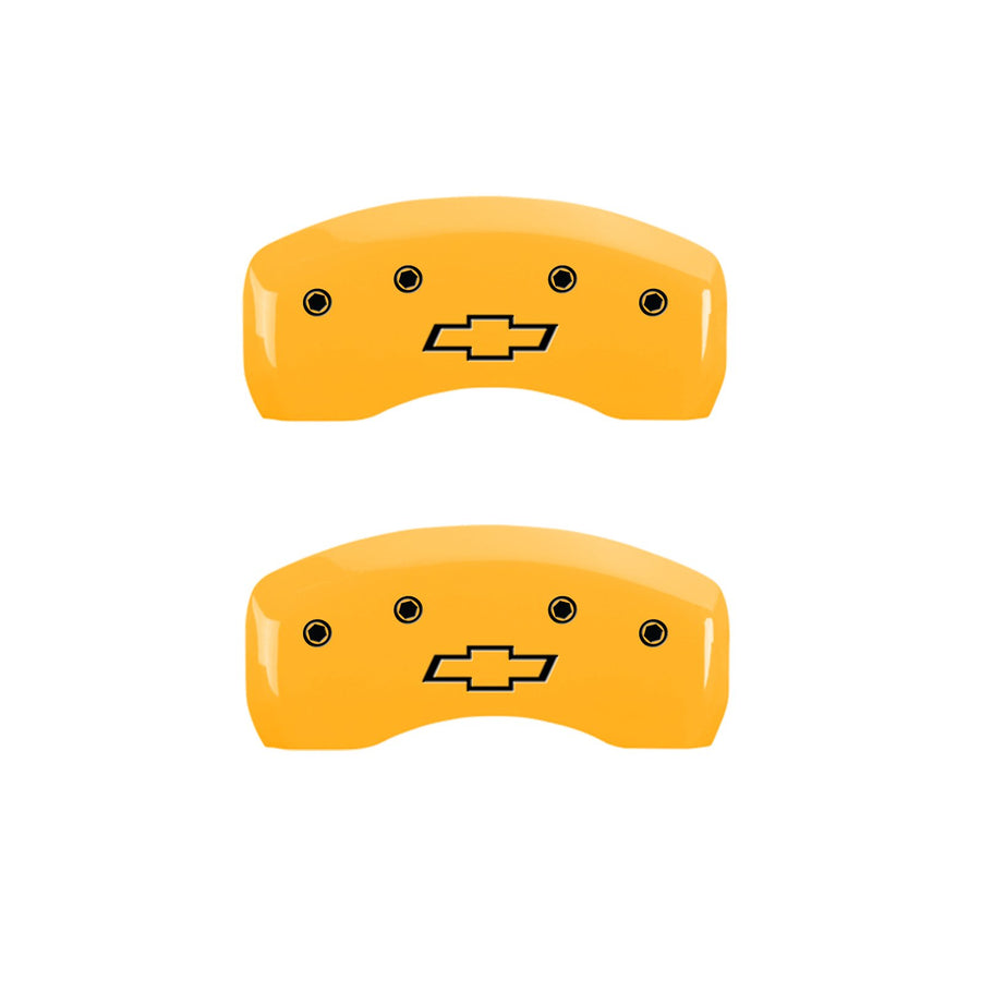 Caliper Covers MGP 14006SBOWYL Yellow (Set of 4, Engraved Front and Rear: Bowtie, Yellow powder coat finish, black characters)