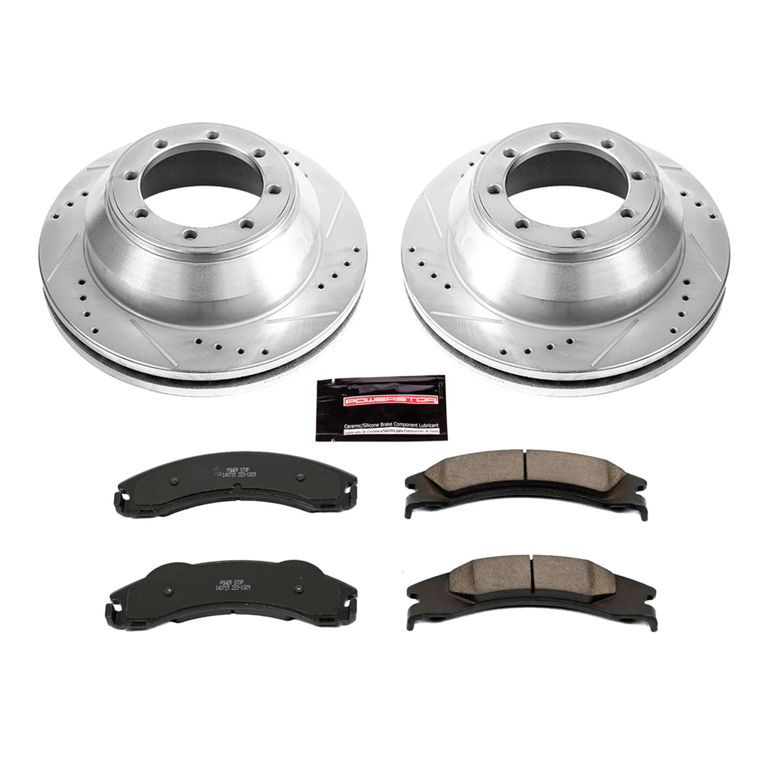 Power Stop K4719 Z23 Carbon Fiber Brake Pads Rear with Drilled & Slotted Brake Rotors Kit For Ford E-350 Super Duty, Ford E-350 Super Duty, Ford E-450 Super Duty [Model Specific]