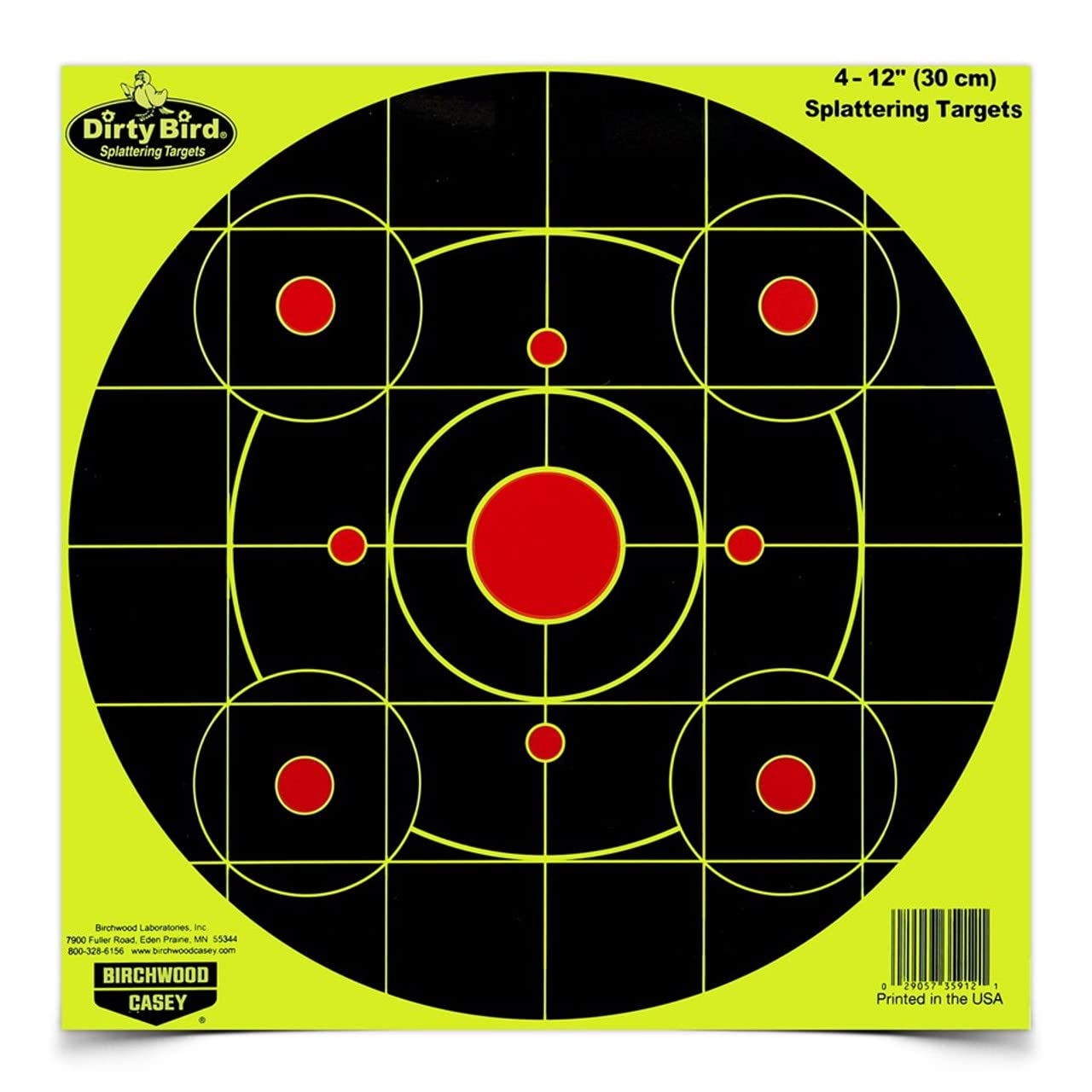 Birchwood Casey Bull's-Eye Yellow Dirty Bird Splattering Targets Practice Shooting for Indoor and Outdoor Use, 12" - 4 Targets