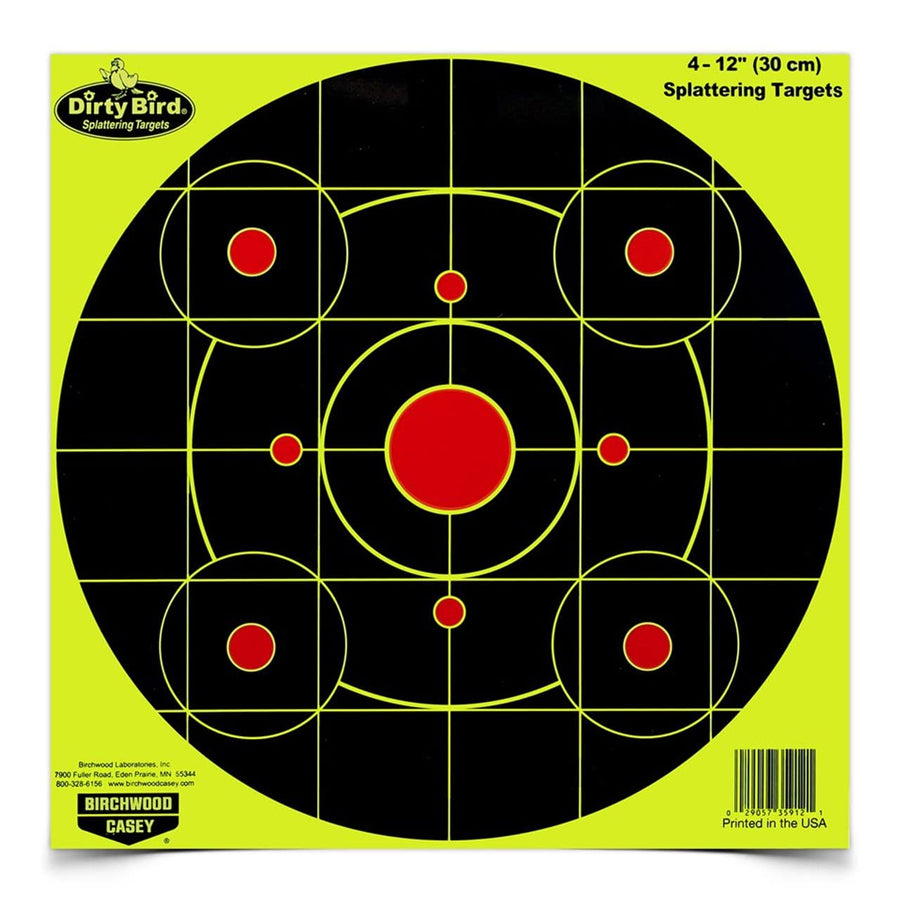 Birchwood Casey Bull's-Eye Yellow Dirty Bird Splattering Targets Practice Shooting for Indoor and Outdoor Use, 12" - 4 Targets