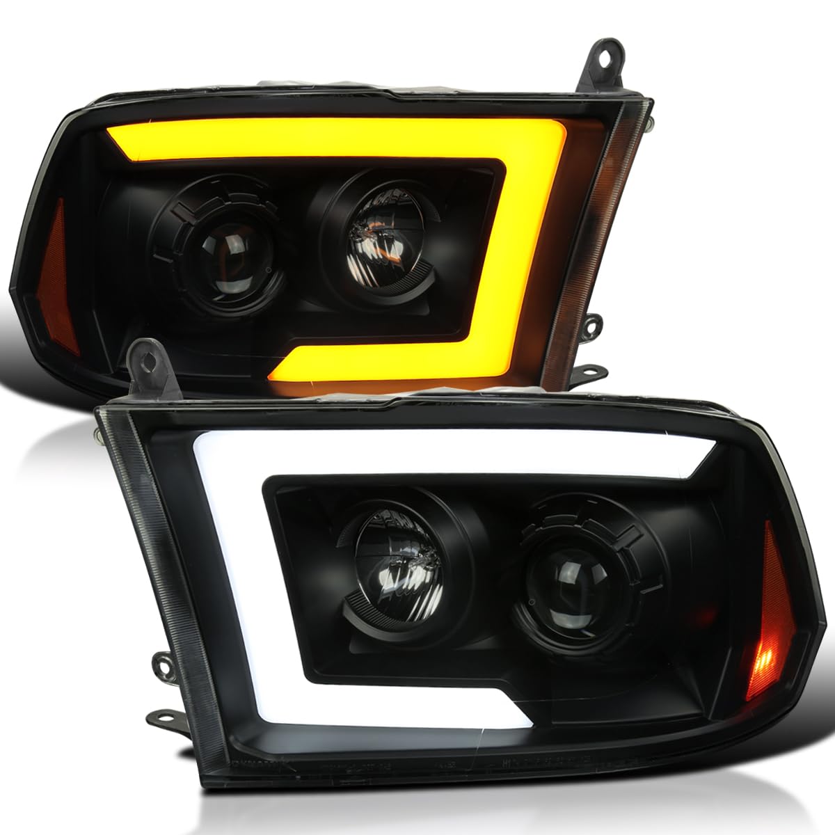 Black Smoke SPEC-D TUNING Projector Headlights Sequential Switchback LED Signal Compatible with 2009-18 Dodge RAM 1500/2500/3500, 2019-24 Dodge RAM 1500 Left + Right Pair Headlamps Assembly