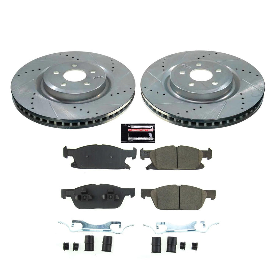 Power Stop K8542 Front Carbon-Fiber Ceramic Brake Pad and Drilled and Slotted Rotor Z23 Daily Driver Kit For Ford Edge 2019-2023 [Model Specific]
