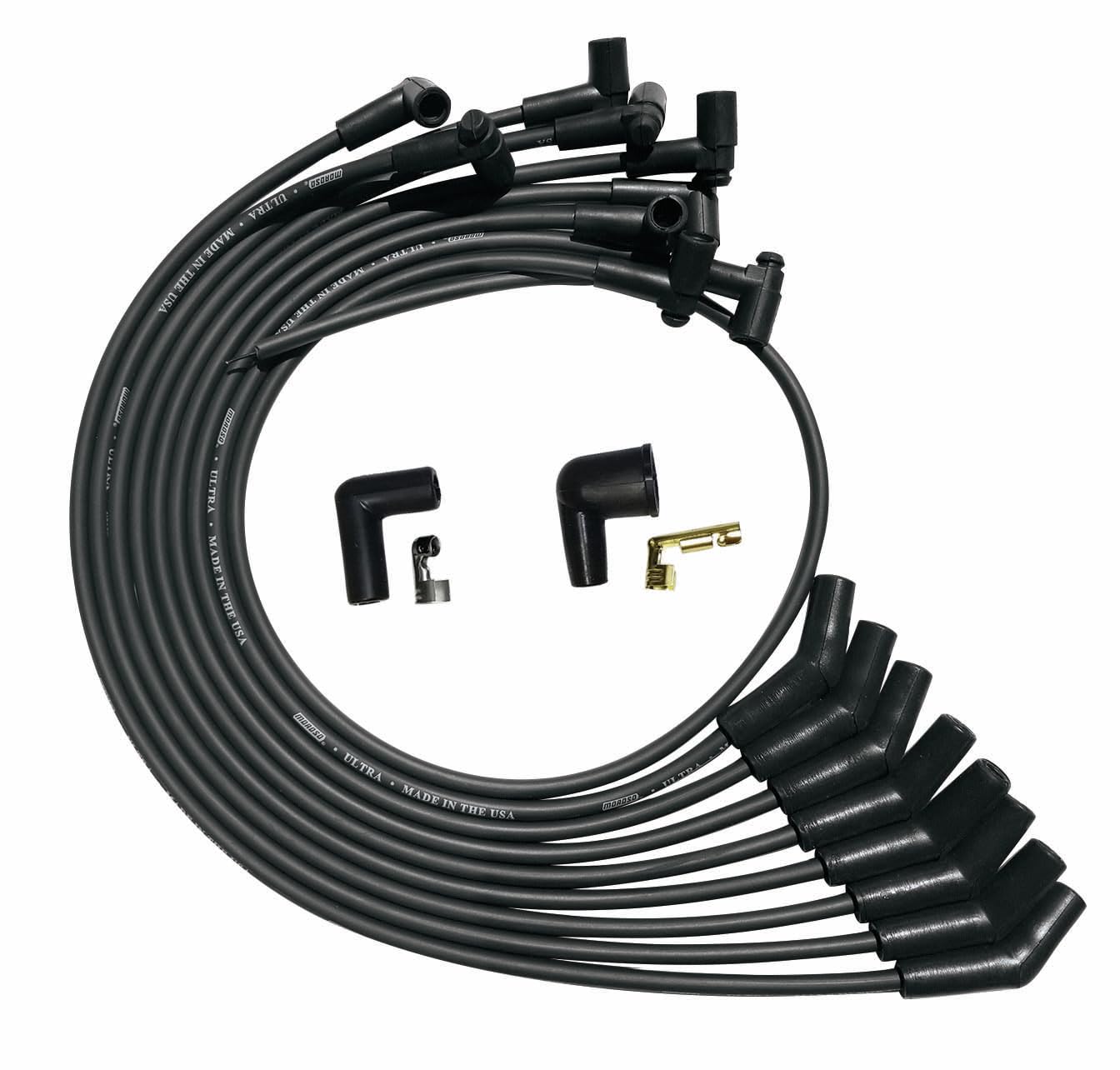 Moroso Ultra Series 51070 Black Spark Plug Wires, Ford 260/289/302, 135 Degree Plug Ends, HEI Distributor