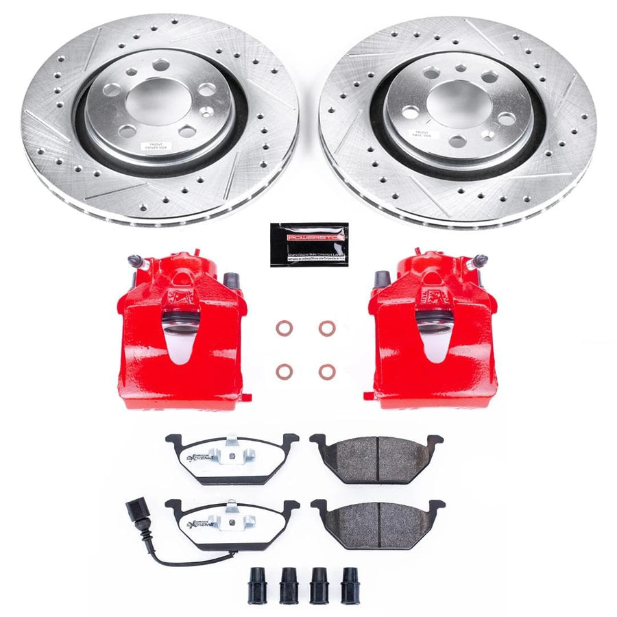 Power Stop Z26 KC839-26, Street Warrior Front Caliper Kit-Drilled/Slotted Rotors, Brake Pads, Calipers For VW Beetle, VW Golf, VW Jetta [Model Specific]