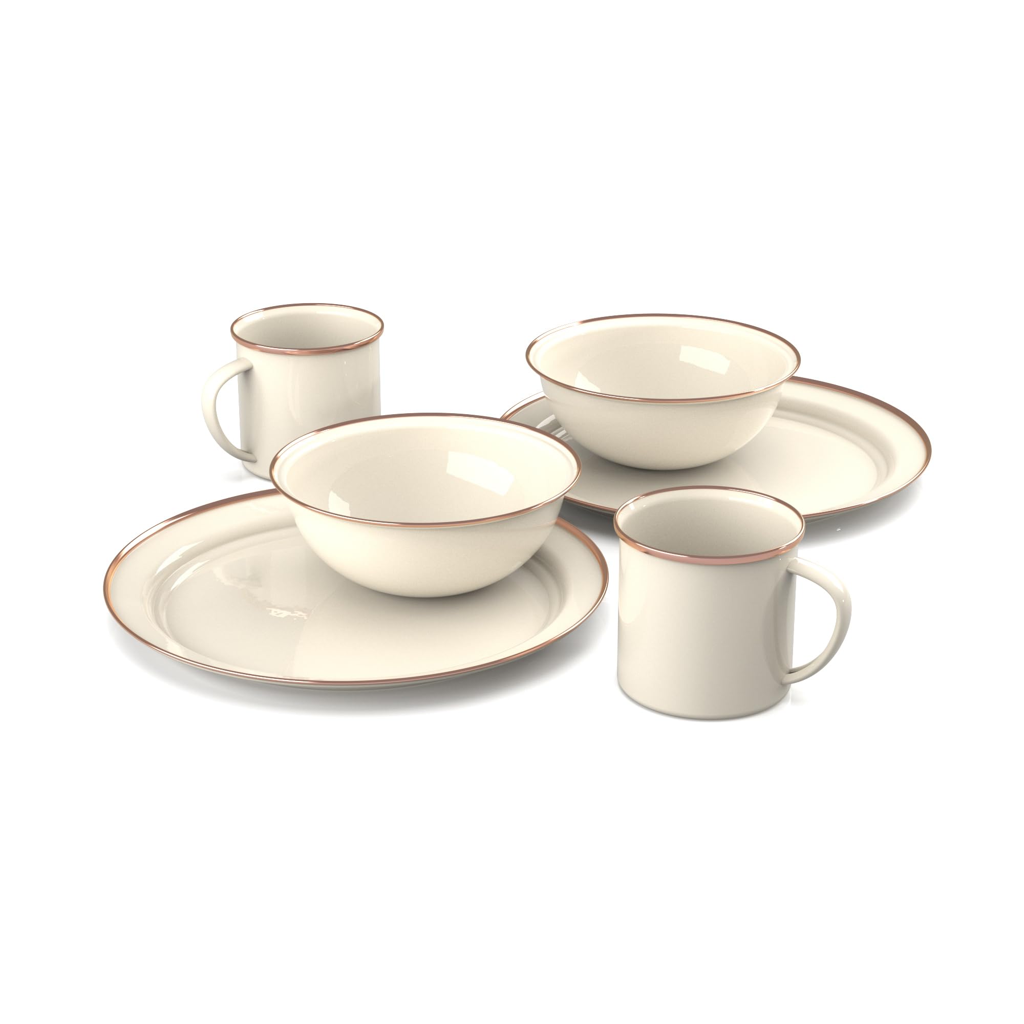 Mesa GSI Outdoors 2-Person Enamelware Dining Set 6-Pieces – Cream with Bronze-Finished Stainless Steel Rim, Dishwasher Safe