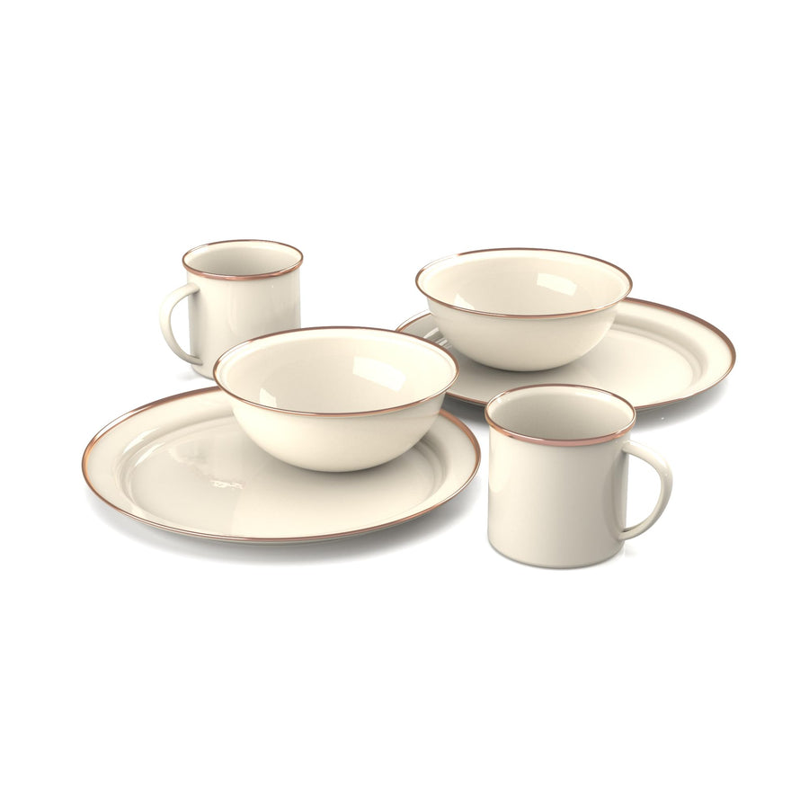 Mesa GSI Outdoors 2-Person Enamelware Dining Set 6-Pieces – Cream with Bronze-Finished Stainless Steel Rim, Dishwasher Safe