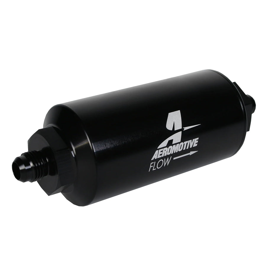 Inline Fuel Filter Element Aeromotive 12347, 10 Micron Rating, Cellulose Media, Male AN-06, Port, Gas and Diesel, 2" OD