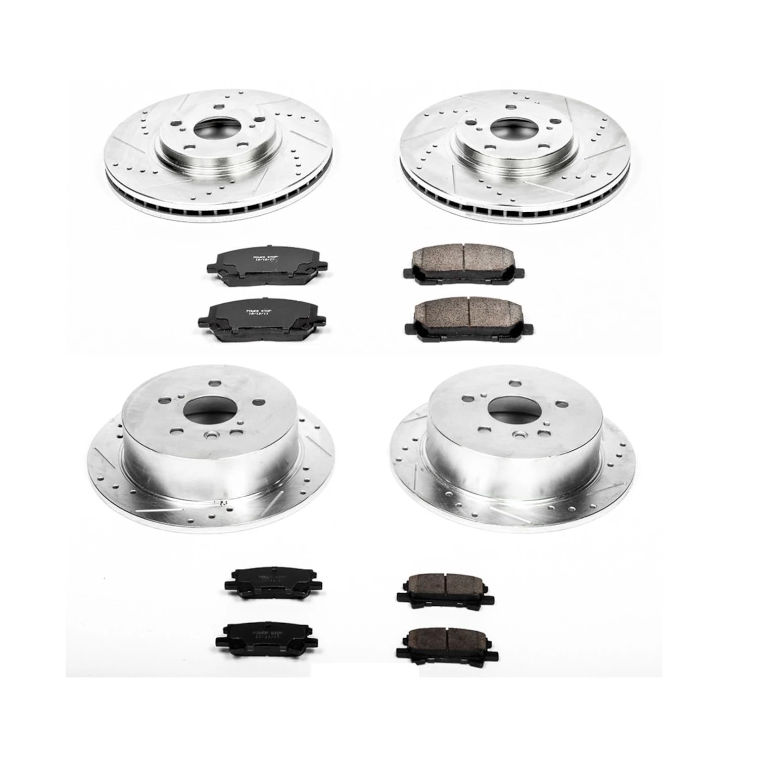 Power Stop K4531 Z23 Carbon Fiber Brake Pads Front and Rear with Drilled and Slotted Brake Rotors Kit For 2004 2005 Toyota Highlander | 2006 2007 Toyota Highlander [Gas Models]