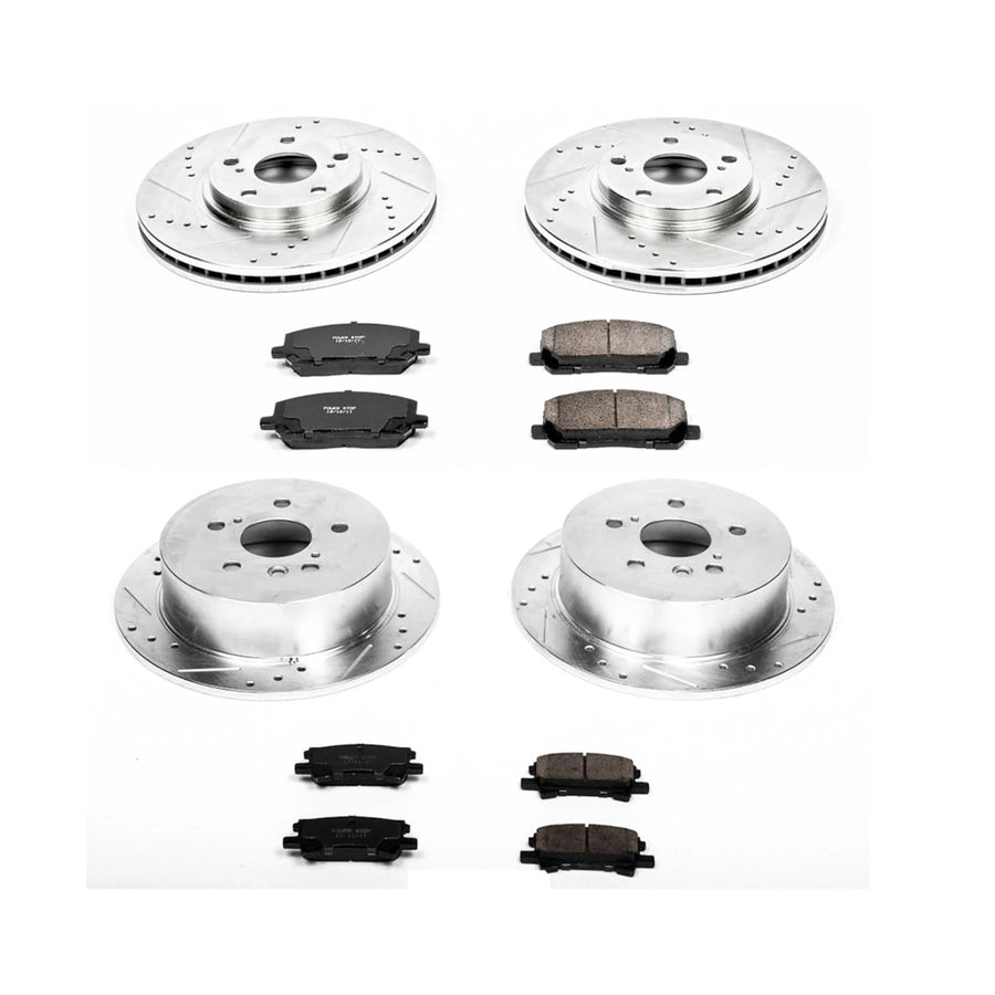 Power Stop K4531 Z23 Carbon Fiber Brake Pads Front and Rear with Drilled and Slotted Brake Rotors Kit For 2004 2005 Toyota Highlander | 2006 2007 Toyota Highlander [Gas Models]