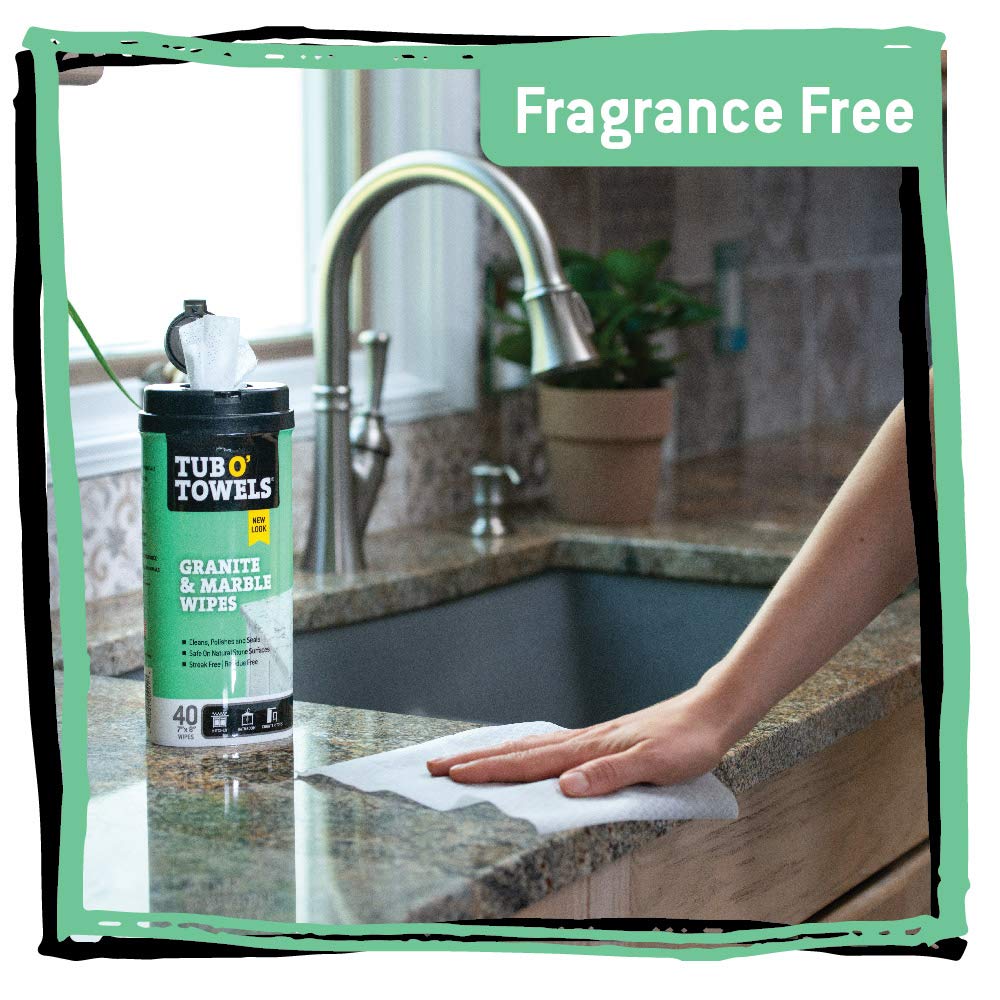 Granite & Marble Cleaning Wipes Tub O' Towels – Polish & Protect Stone Surfaces, 40-Count Pack – Safe for Granite, Marble, Quartz Countertop – Streak-Free Shine, USA Made, Eco-Friendly