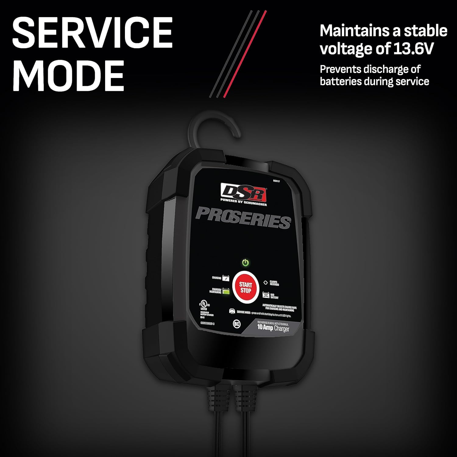 12V Schumacher Electric DSR Pro Series Battery Charger for Cars, Trucks & SUVs - Service-Mode & Reverse Hook-Up Protection - Microprocessor-Controlled - DSR117