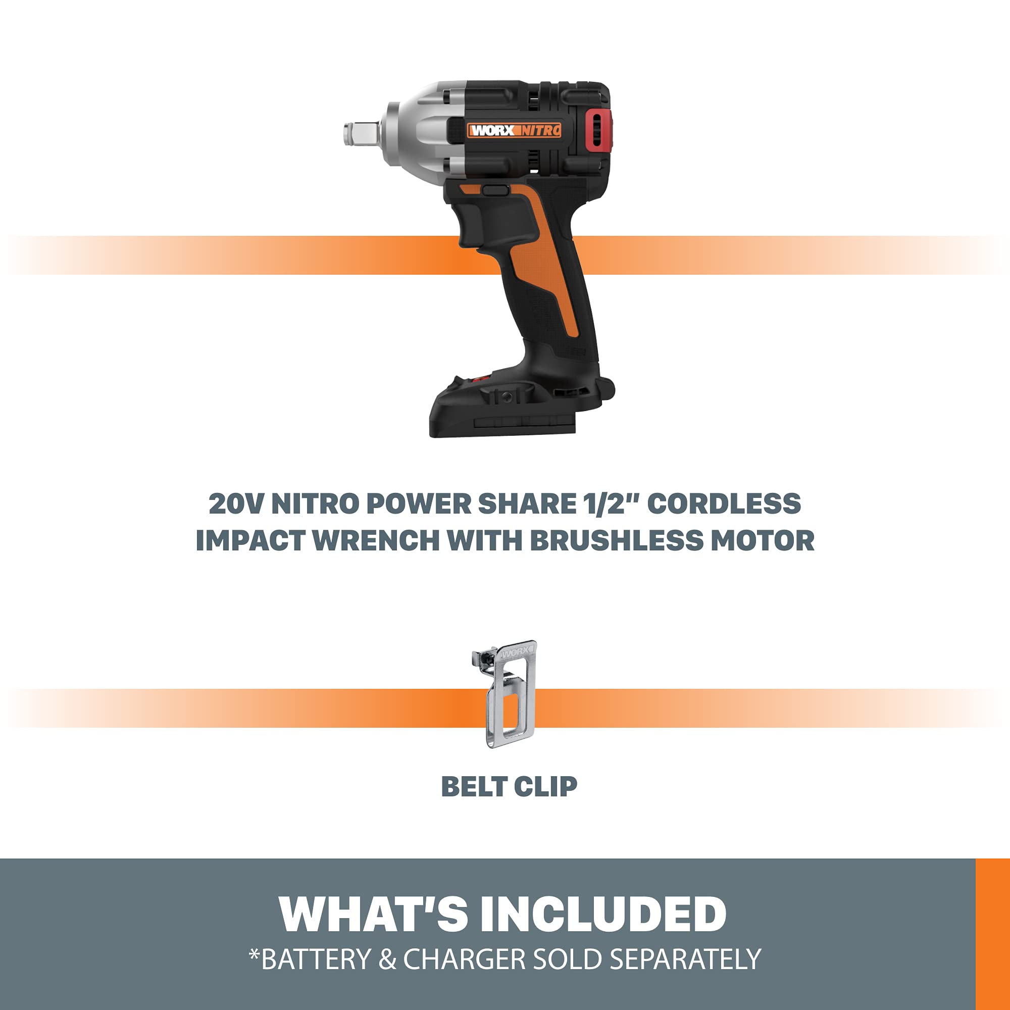WX272L.9 WORX Nitro 20V Power Share 1/2” Cordless Impact Wrench with Brushless Motor (Tool Only)