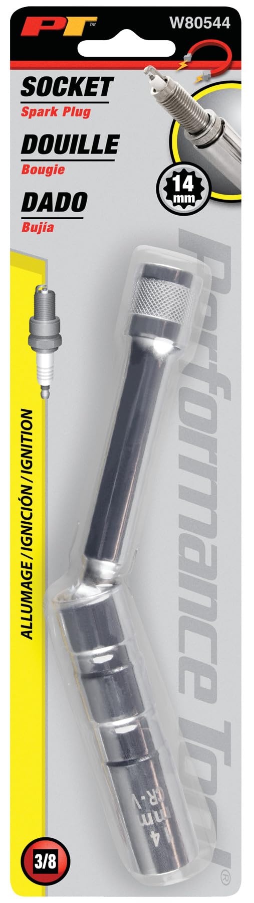 12 Point Performance Tool W80544 Mag Spark Plug Socket - 3/8" Drive, 14 mm Size, Swivel Design for Precision