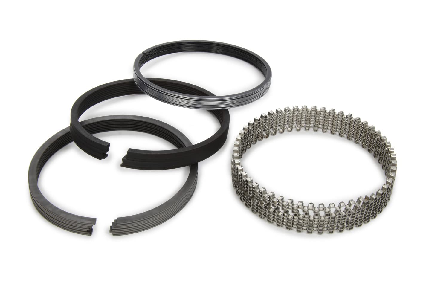 Premium Race Series JE Piston Rings, 4.560 in Bore, File Fit, 1/16 x 1/16 x 3/16 in Thick, Standard Tension, Ductile Iron, Plasma Moly, 8-Cylinder, Kit