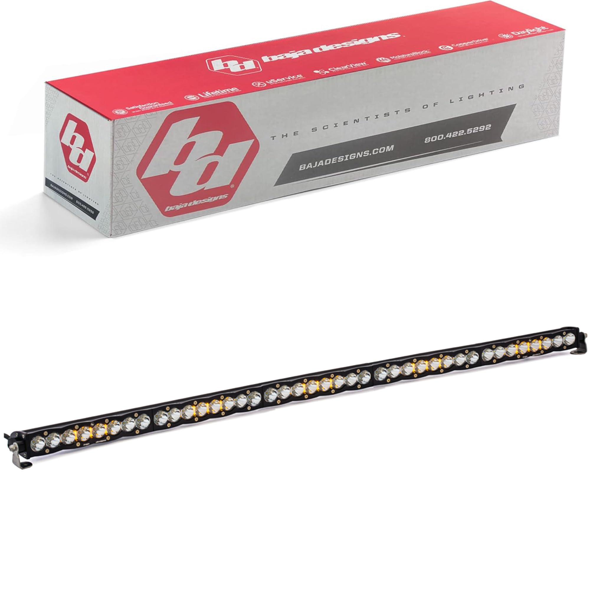 Baja Designs 40" S8 LED Light Bar - Slim Off-Road LED Light Bar for Trucks, Wranglers, 4x4, UTV, ATV - Amber Backlight (Spot Beam; Clear Lens)