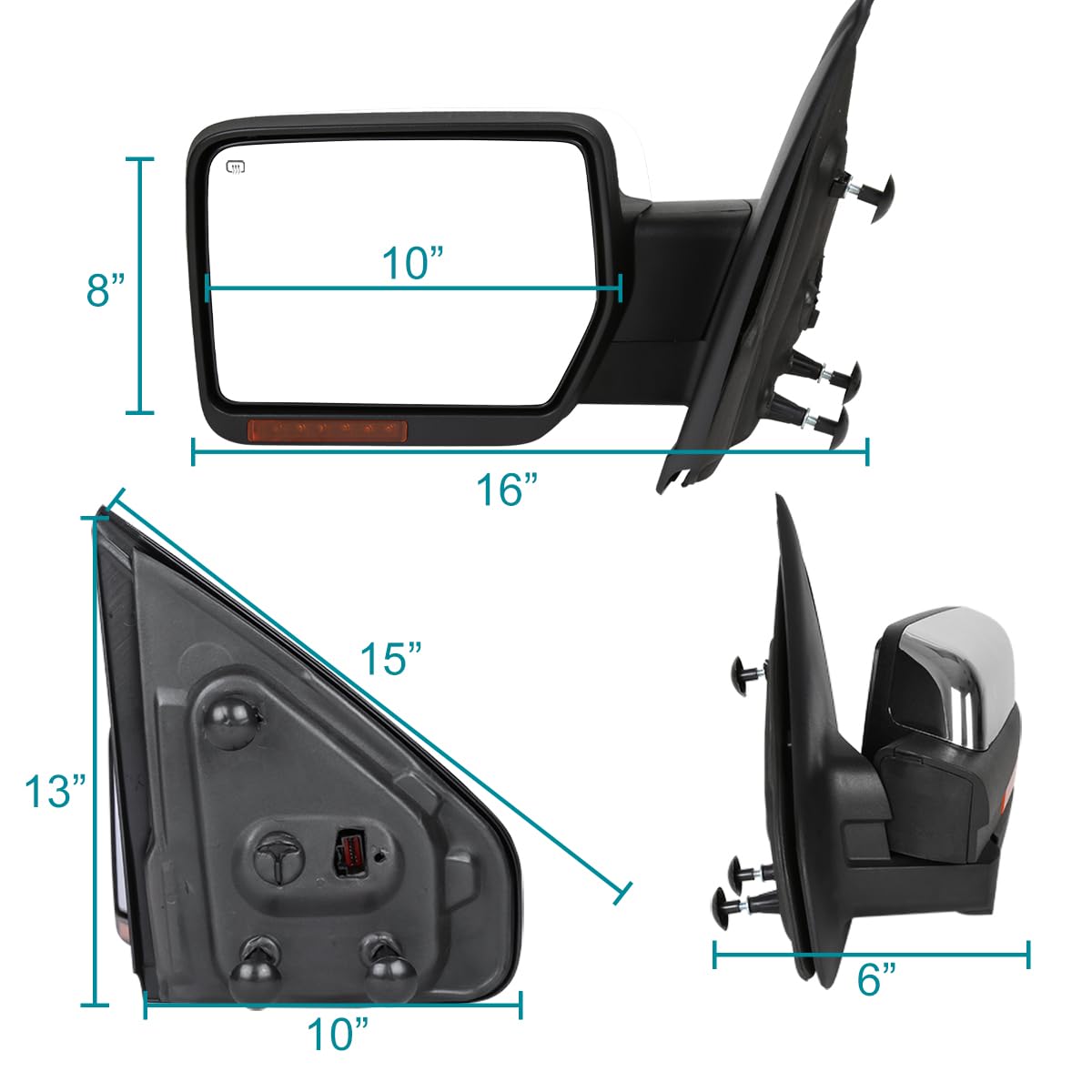Left Driver Side Power Heated Chrome Mirror w/LED Signal + Puddle Light SPEC-D TUNING Compatible with 2007-2014 Ford F150 F-150 Truck