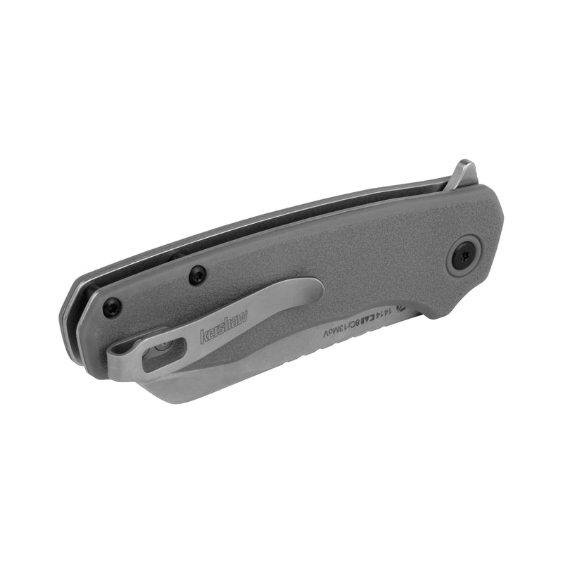 Kershaw Pocket Knife Wharf, Gray Design, 2.8 Inch Stainless Steel Cleaver Plain Edge Blade, EDC with Assisted Opening, Reversible Deep-Carry Pocketclip, Everyday Carry Pocket Knife for Men and Women