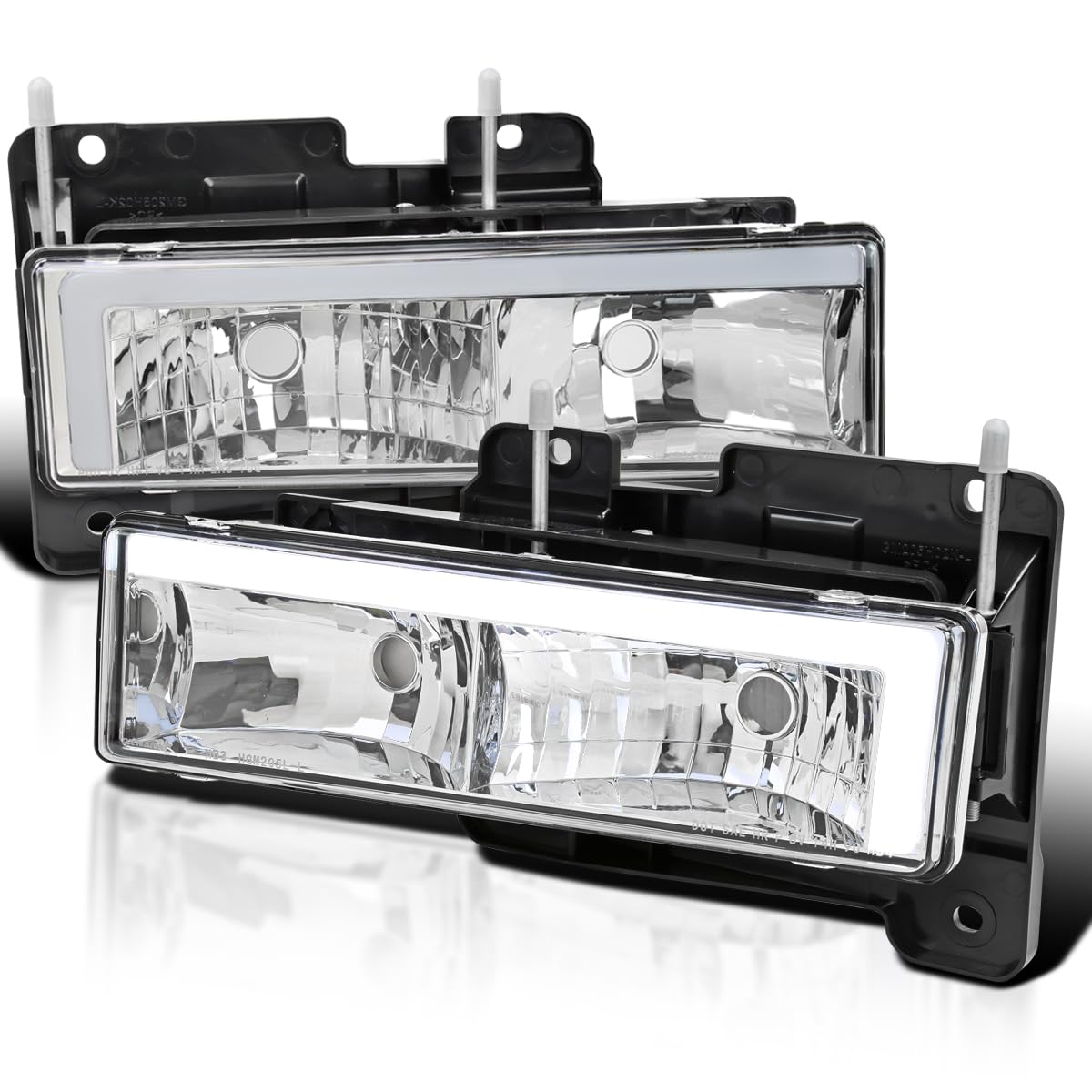 Chrome Headlights SPEC-D TUNING w/LED Bar Compatible with 1988-1998 GMC Sierra, Chevy C10, Silverado, and C/K 1500/2500/3500. 1994-1999 C/K 1500/2500 Suburban