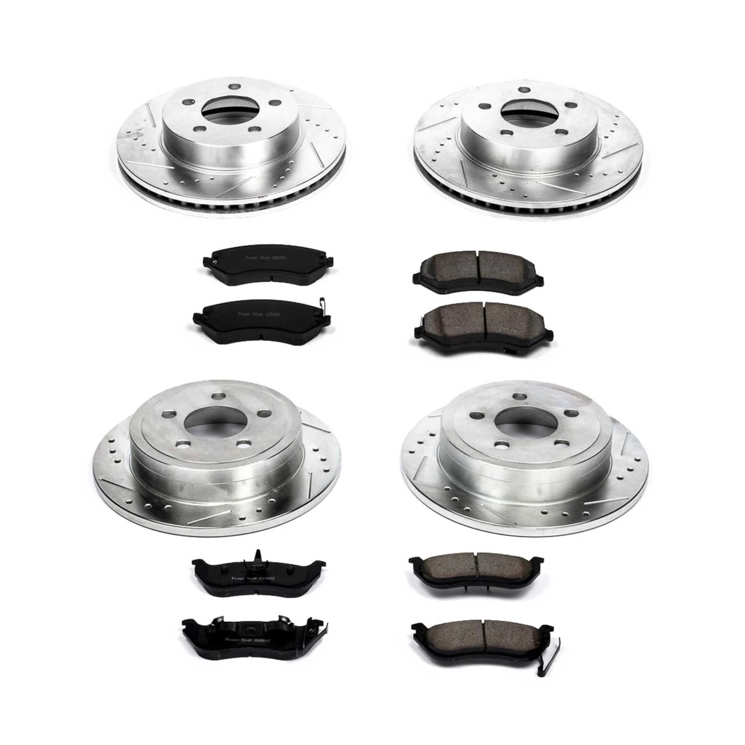 Power Stop K2162 Z23 Carbon Fiber Brake Pads Front and Rear with Drilled and Slotted Brake Rotors Kit For 2003 2004 2005 2006 2007 Jeep Liberty
