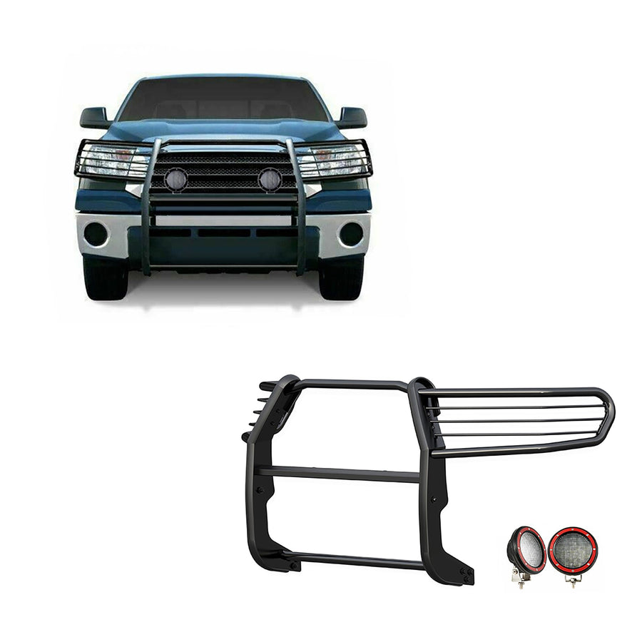 Bumper Guard Black Horse Grille Brush Modular Come with Pair of 5.3" Dia.LED Lights with Red Trim Rings Compatible with 08-22 Sequoia|07-21 Tundra(Excl. 08-21 Platinum/LTd)-17A098900MA-PLFR