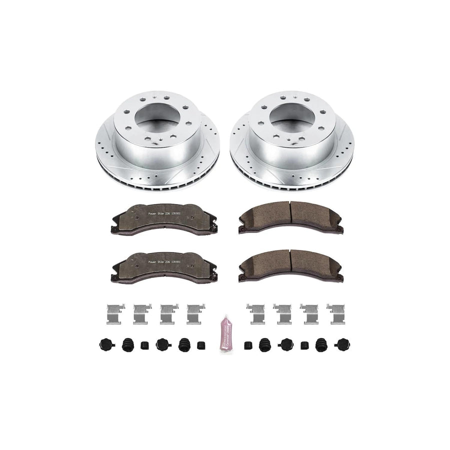 Rear Brake Kit Power Stop For 2011 2012 2013 2014 Chevrolet Silverado 2500 HD - Truck & Tow Carbon Fiber Ceramic Brake Pads & Drilled and Slotted Rotors Replacement, K5563-36