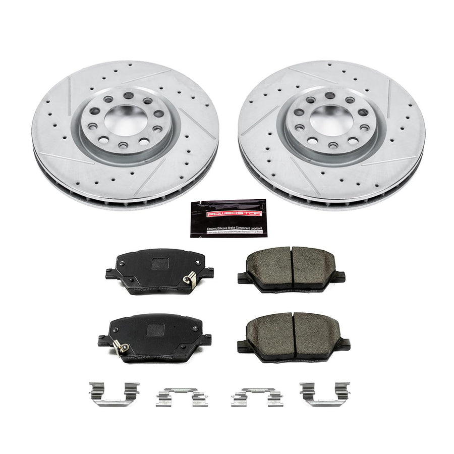 Power Stop K7299 Z23 Carbon Fiber Brake Pads Front with Drilled & Slotted Brake Rotors Kit For Fiat 500X 2016-2021, Jeep Compass 2017-2022, Jeep Renegade 2015-2022 [Model Specific]