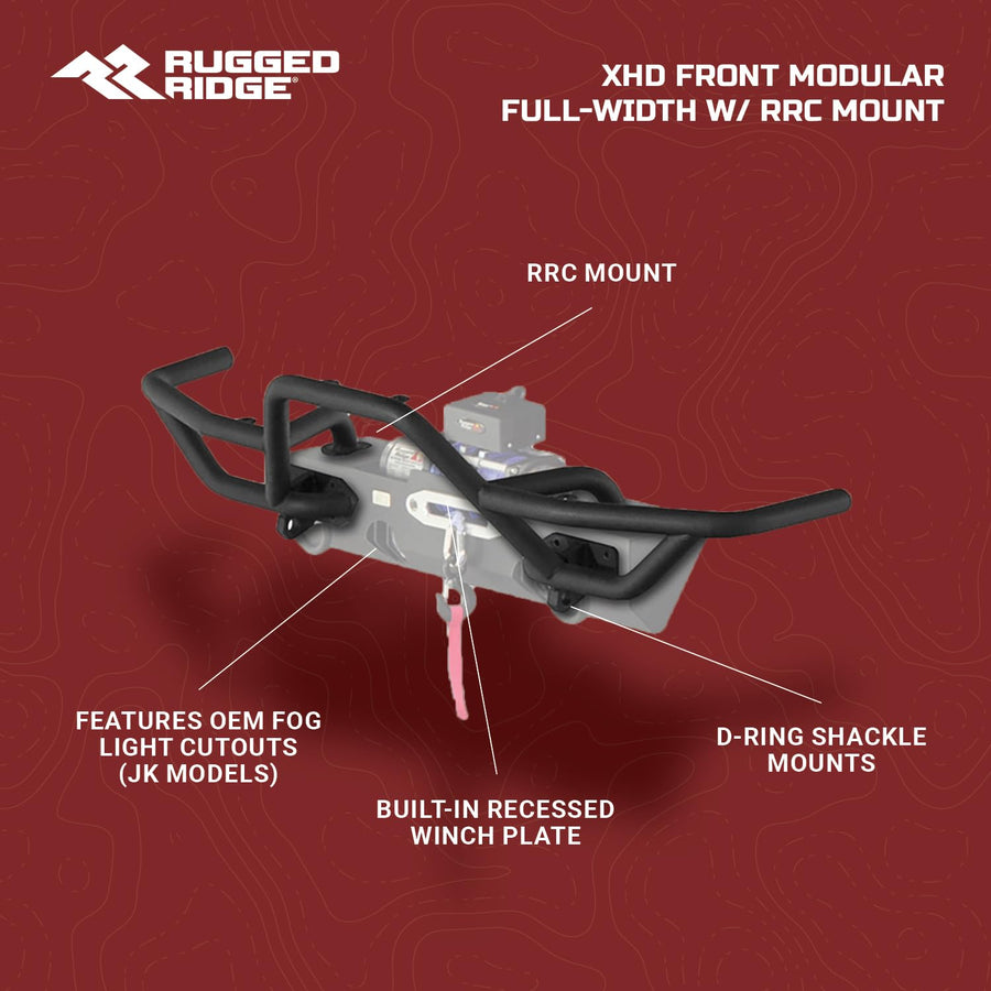 Rugged Ridge RRC Mount XHD Bumper | Textured Black, Steel | 11540.18 | Fits XHD Bumpers from Rugged Ridge