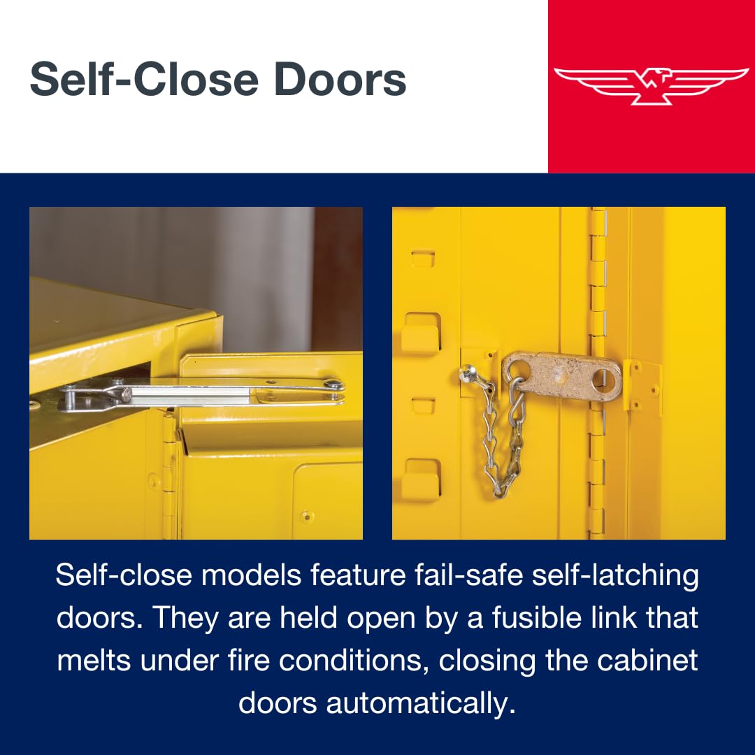 90 Gallon Eagle American Made F﻿lammable Liquid Storage Cabinet with Legs, Self-Close Fireproof Cabinet for Schools, Garages, Manufacturing Facilities, 43" x 34" x 69", 9010XLEGS