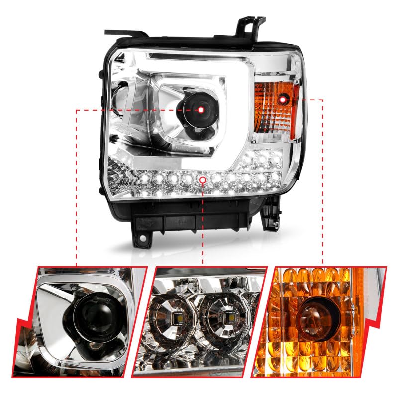 14-15 GMC Sierra 1500/2500HD/3500HD Aridex Plank Style Projector Headlight - Chrome Housing (111553)