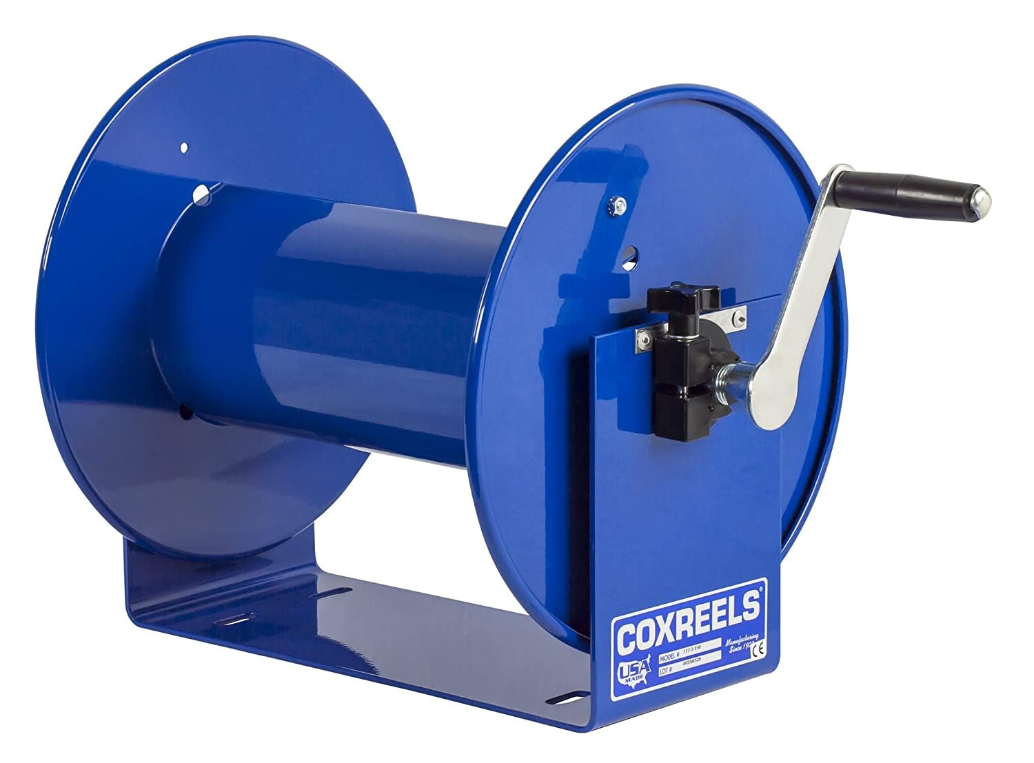 Hand Crank Hose Reel Coxreels 117-3-250 - Spool for Coiling Hoses and Cables - Rotating Storage with Hand Crank - Steel Manual Air Hose Reel - 17 x 18.25 x 18 Inches