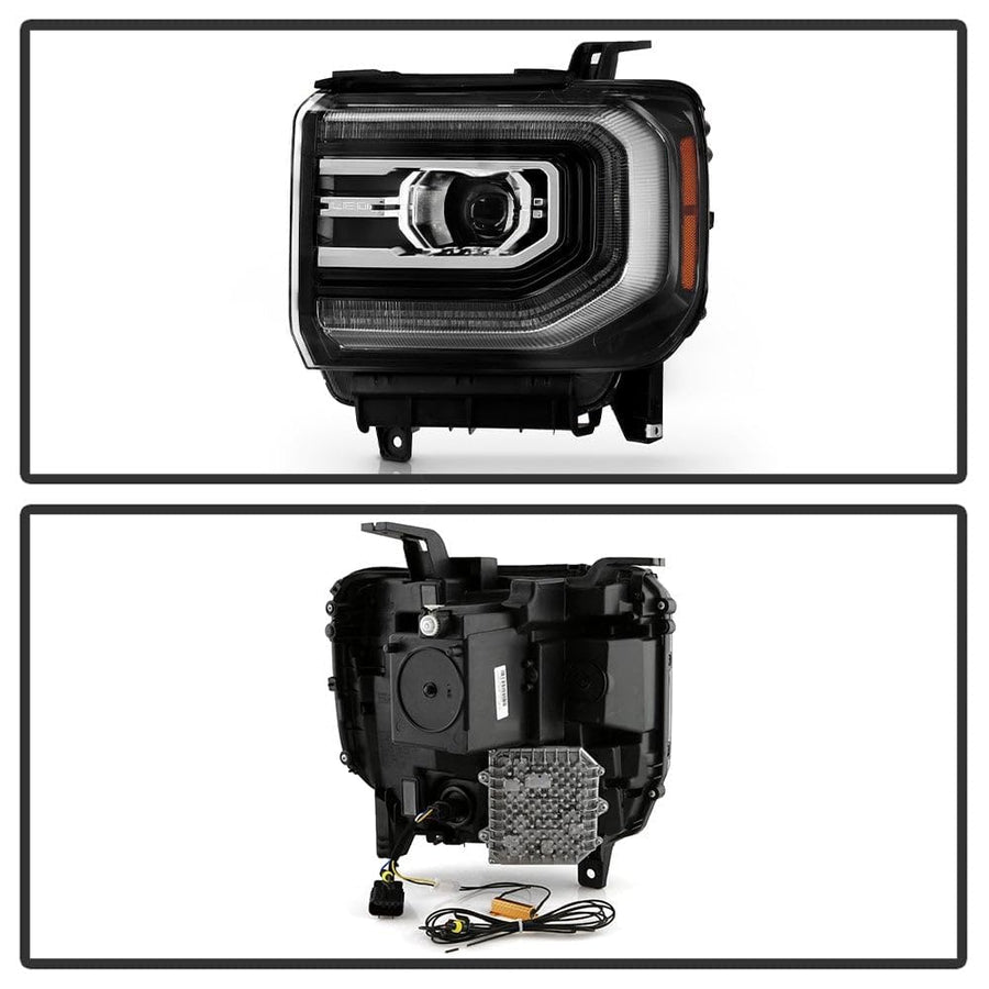 GMC Sierra Spyder (POE) 14-15 1500/15-19 2500 3500 Upgrade (16 Facelift to 14 Model Fit Non LED DRL Model) Full LED Projector Headlights - Black