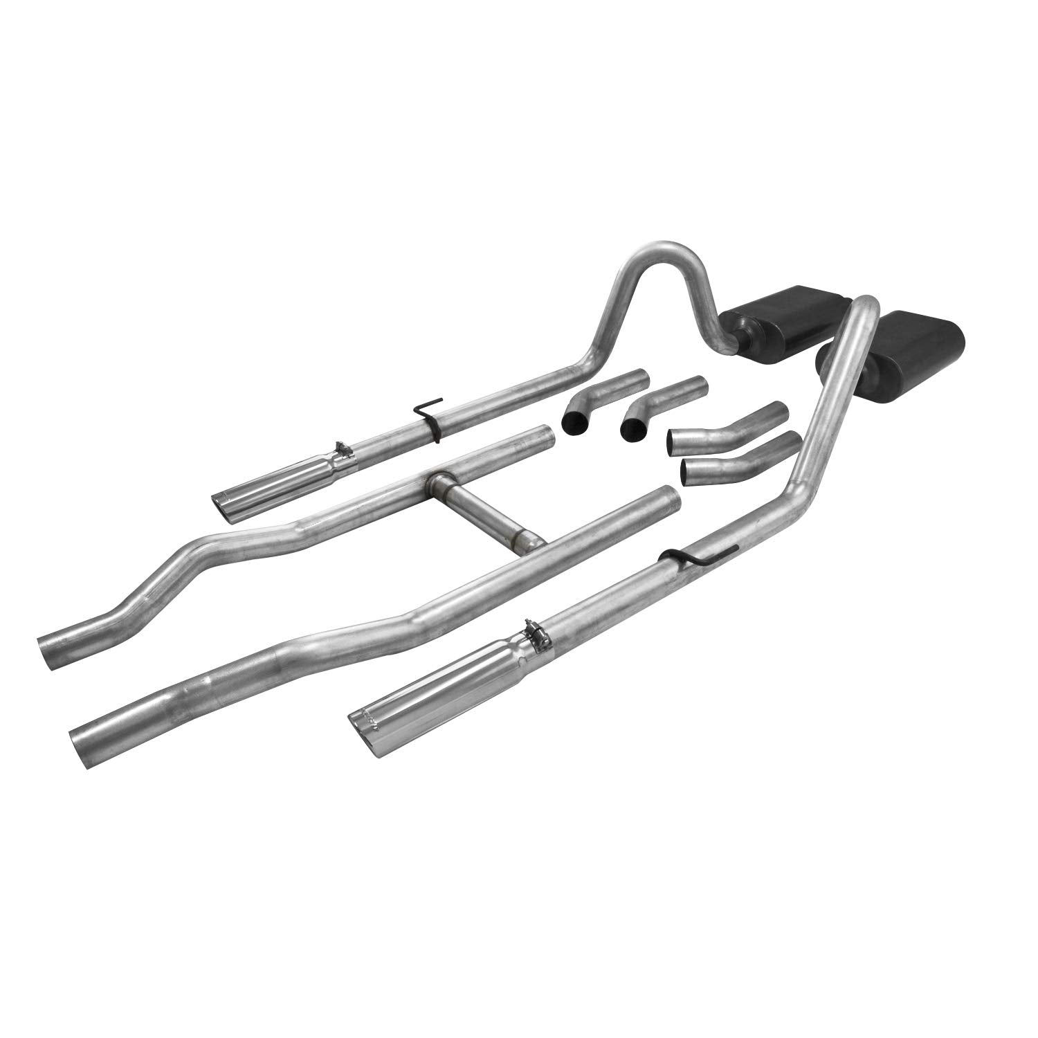 American Thunder Flowmaster 817174 Exhaust Kit 2.5 Inch 409 Stainless Steel Super 44 Mufflers H-Pipe 3 Inch Polished 304 Stainless Steel Tips Compatible with 1955-1957 Chevy 150 210 Bel Air V8