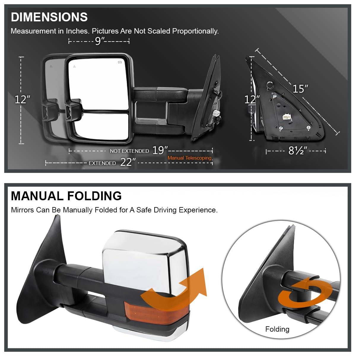 Spec-D Tuning Power Heated Tow Mirrors w/Amber LED Signals Blind Spot Compatible with 2007-2021 Toyota Tundra, 2008-2017 Toyota Sequoia Left + Right Pair