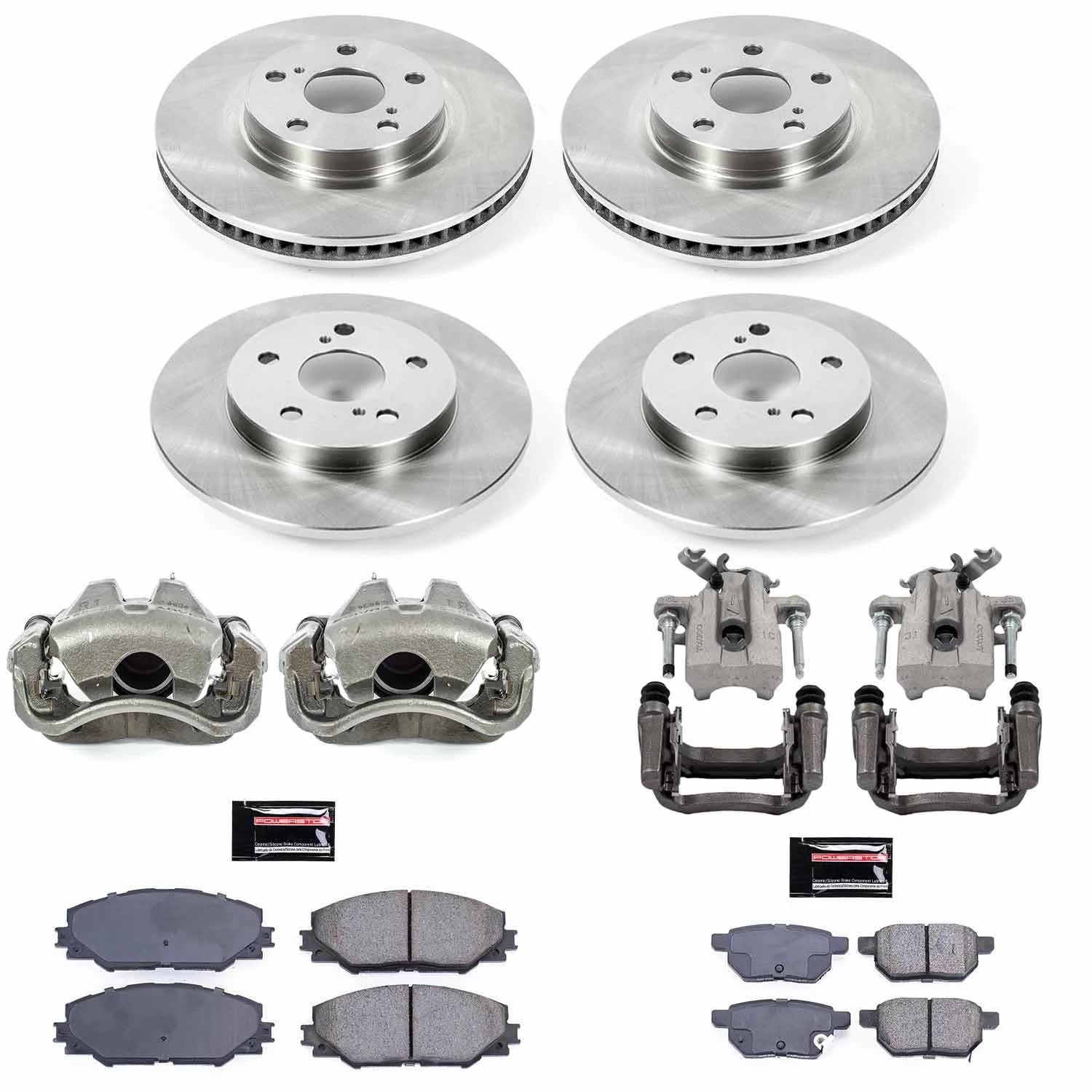 Power Stop KCOE7631A Autospeciality Brake Caliper Kit- Front & Rear Brake Rotors, Ceramic Brake Pads
