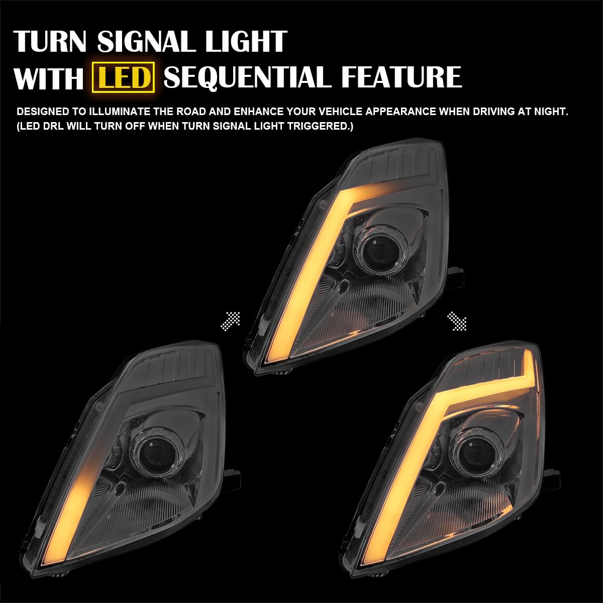 Chrome Sequential LED Tube Signal Projector Headlights and Startup Animation SPEC-D TUNING Compatible with 2006-2009 Nissan 350Z, Left + Right Pair Headlamp Assembly