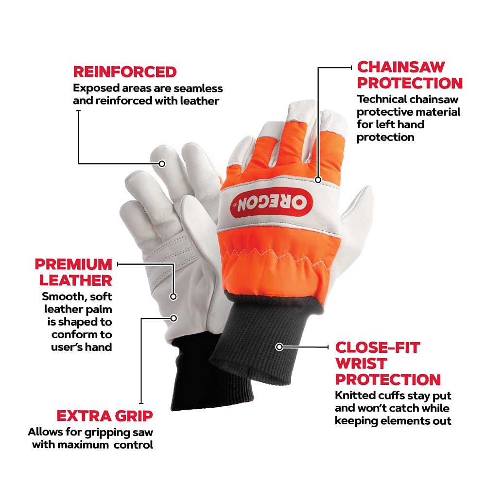 Oregon Left-Hand Chainsaw Protection Leather Gloves – Large (Size 10) (91305L)