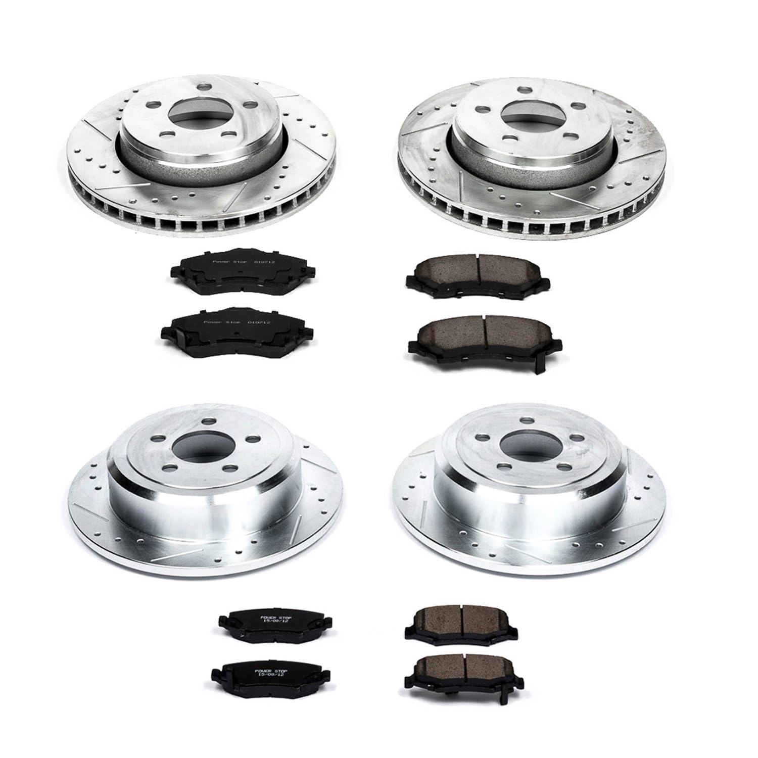 Power Stop K2832 Z23 Carbon Fiber Brake Pads Front and Rear with Drilled and Slotted Brake Rotors Kit For 2007 2011 Dodge Nitro | 2008-2012 Jeep Liberty [Models with 11.9" Front Rotors]