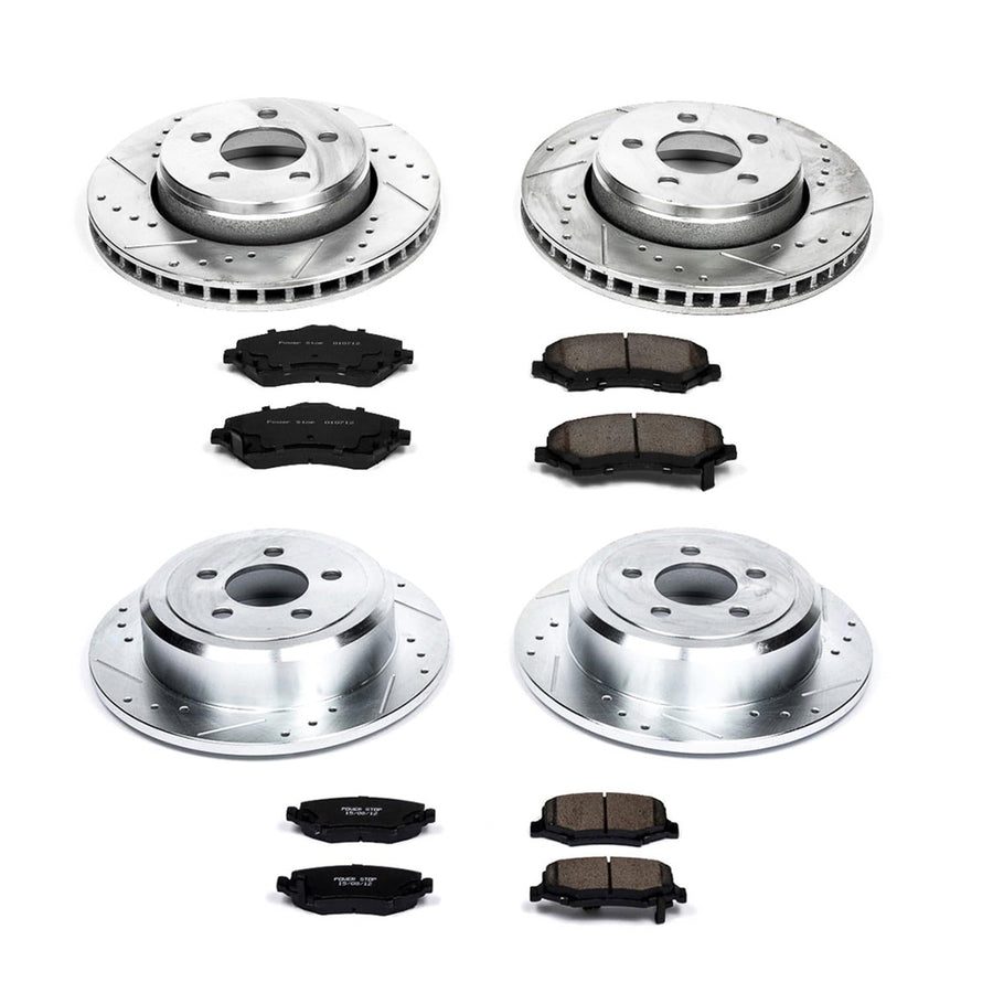 Power Stop K2832 Z23 Carbon Fiber Brake Pads Front and Rear with Drilled and Slotted Brake Rotors Kit For 2007 2011 Dodge Nitro | 2008-2012 Jeep Liberty [Models with 11.9" Front Rotors]