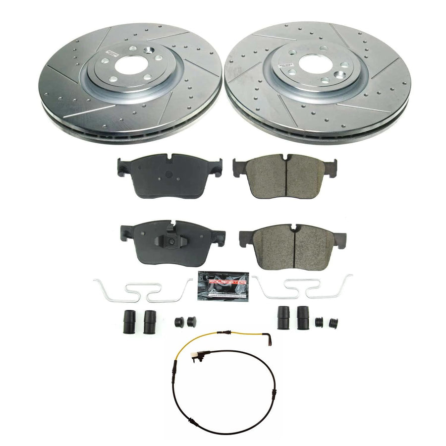 Power Stop Z23 Carbon-Fiber Ceramic Brake Pads and Drilled and Slotted Rotors Front Brake Kit