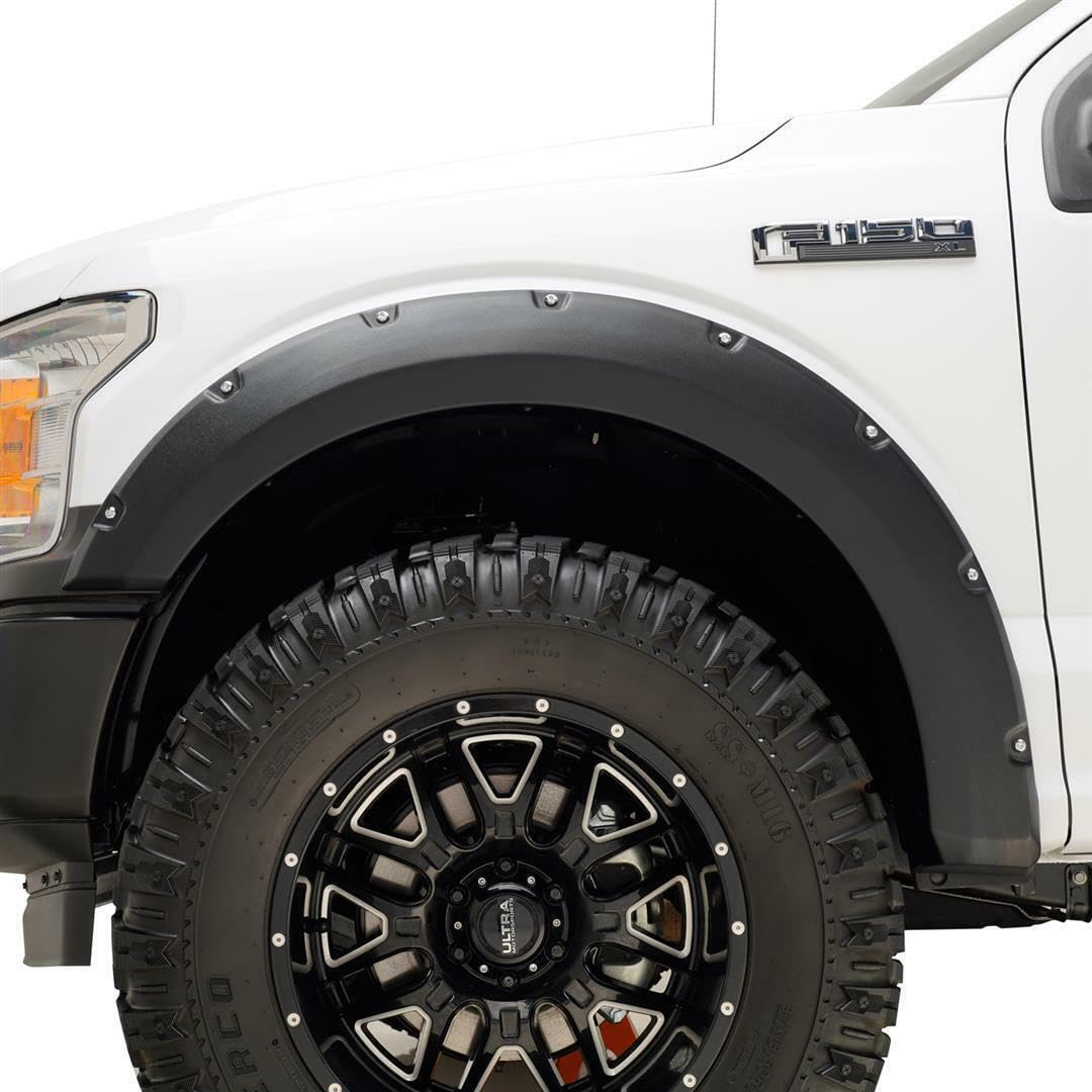 TrailFX Fender Flares Pocket Style Set of 4 Fits Ford F-150 2018-2020 Textured Black ABS Plastic 2-Inch Tire Coverage Bolt-On With Installation Hardware TrailFX PFFF3006T