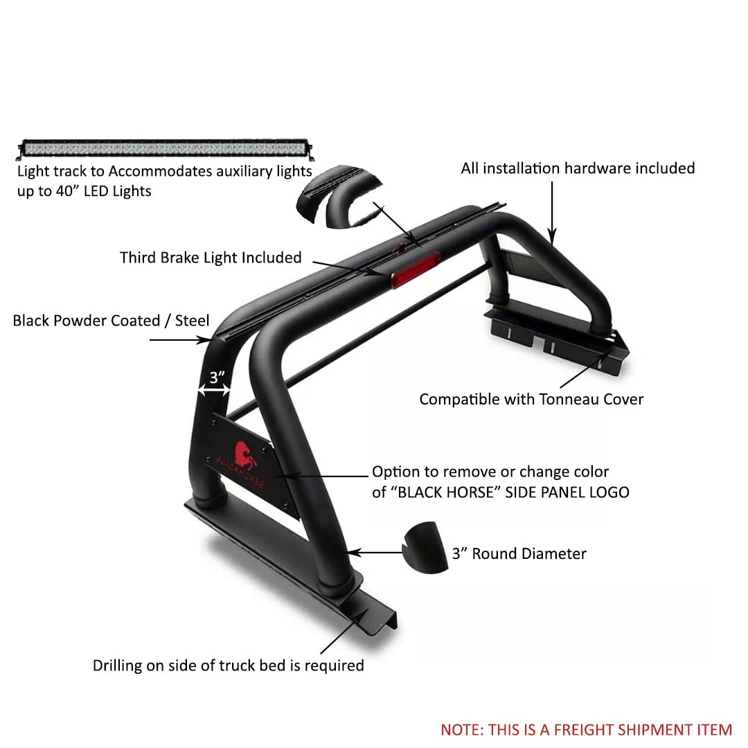 Classic Roll Bar Black Horse Includes 1 40in LED Light Bar Compatible with 2005-2021 Nissan Frontier-RB007BK-KIT