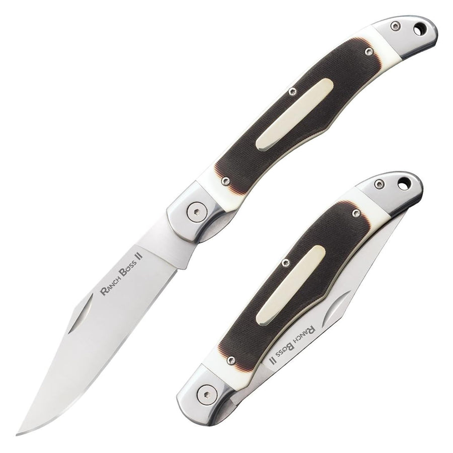Ranch Boss II COLD STEEL 4" SK-5 Razor-Sharp Blade 5.25" Faux Sawed Bone Handle Versatile Outdoors Folding Knife, Blister Pack