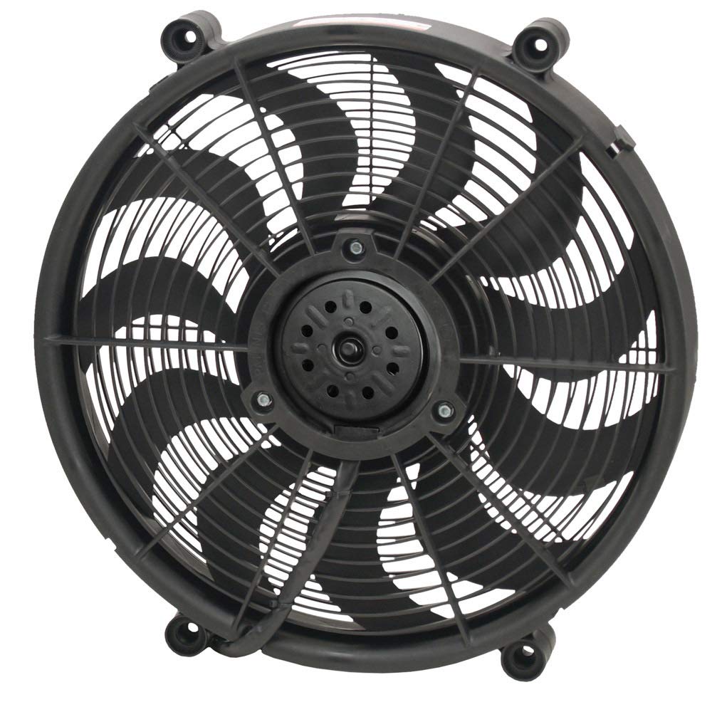 DERALE 17 in Electric Cooling Fan, Push/Pull, 2400 CFM, 12V, Curve Blade, 16.875 x 16.875 in, 2.625 in Thick, Plastic, Each