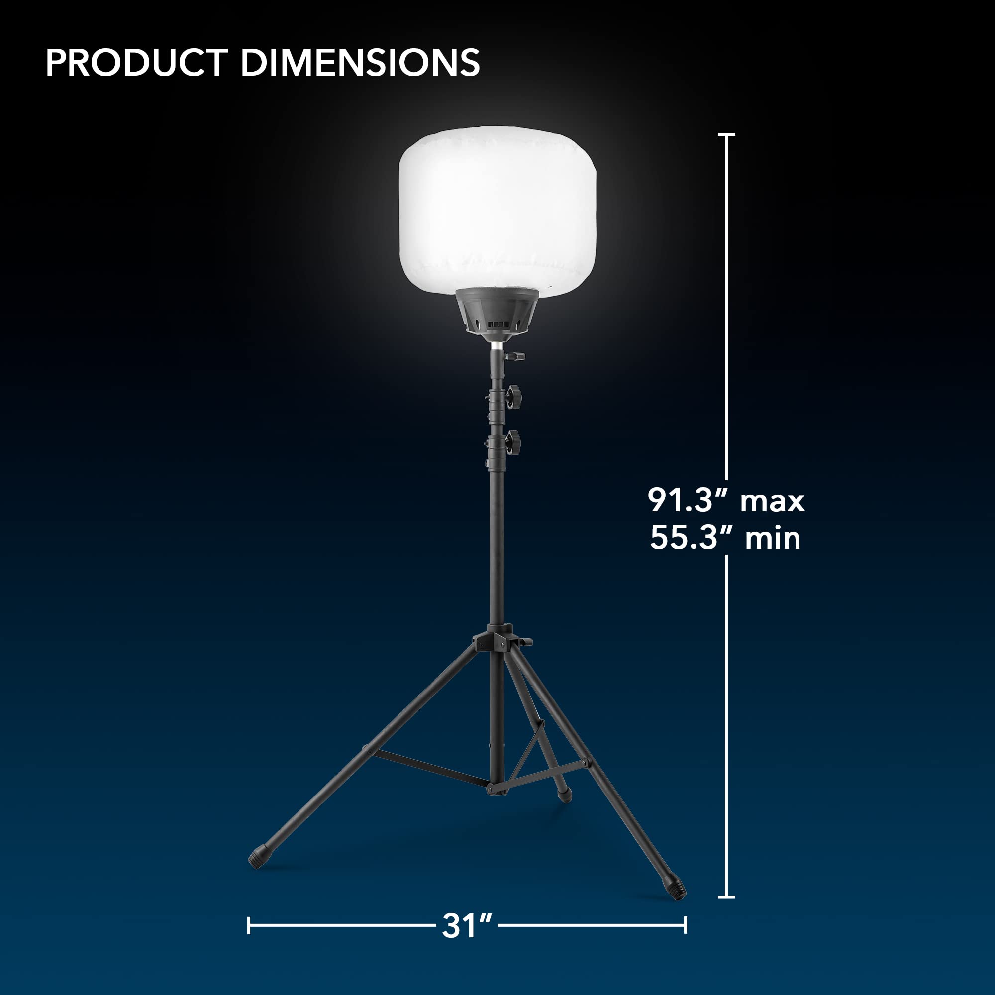 150W LED Balloon Light by E-Z UP SKYFUZE and Tripod with Over 11,000 sqft of 360-degree Illumination, 19,500 lumens