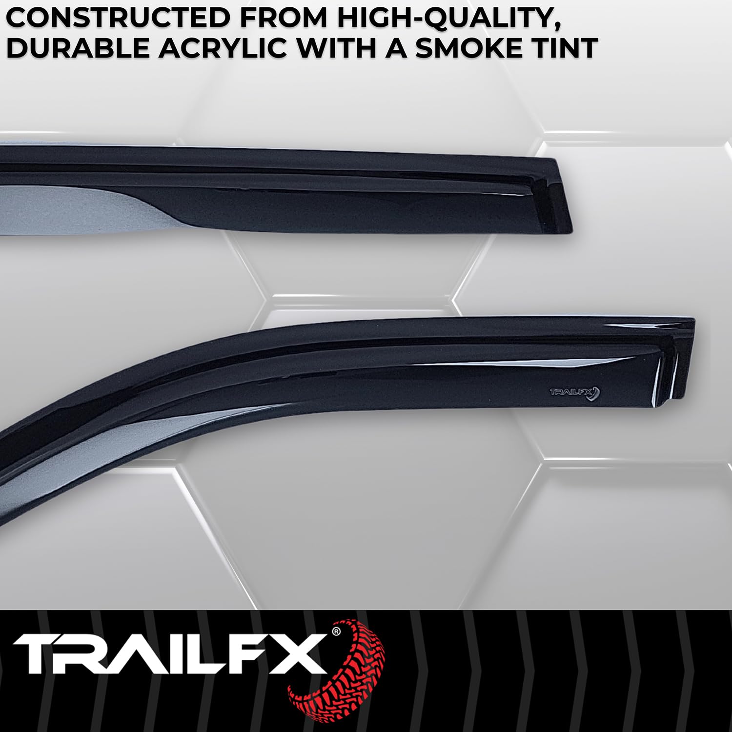 TrailFX Rainguards Acrylic Fits 2019-2024 Ford Edge Low Profile Tape-On Smoke Window Vents Outside Channel Mount Set of 4 Rain Guards TrailFx 4930H